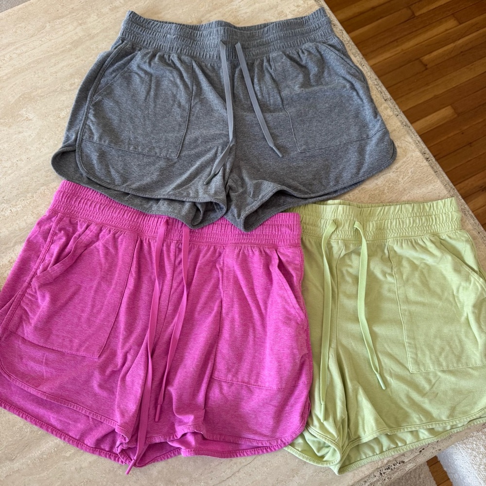 Set of 3 Athletic Works Women's Athletic Shorts - Gray, Pink, Green